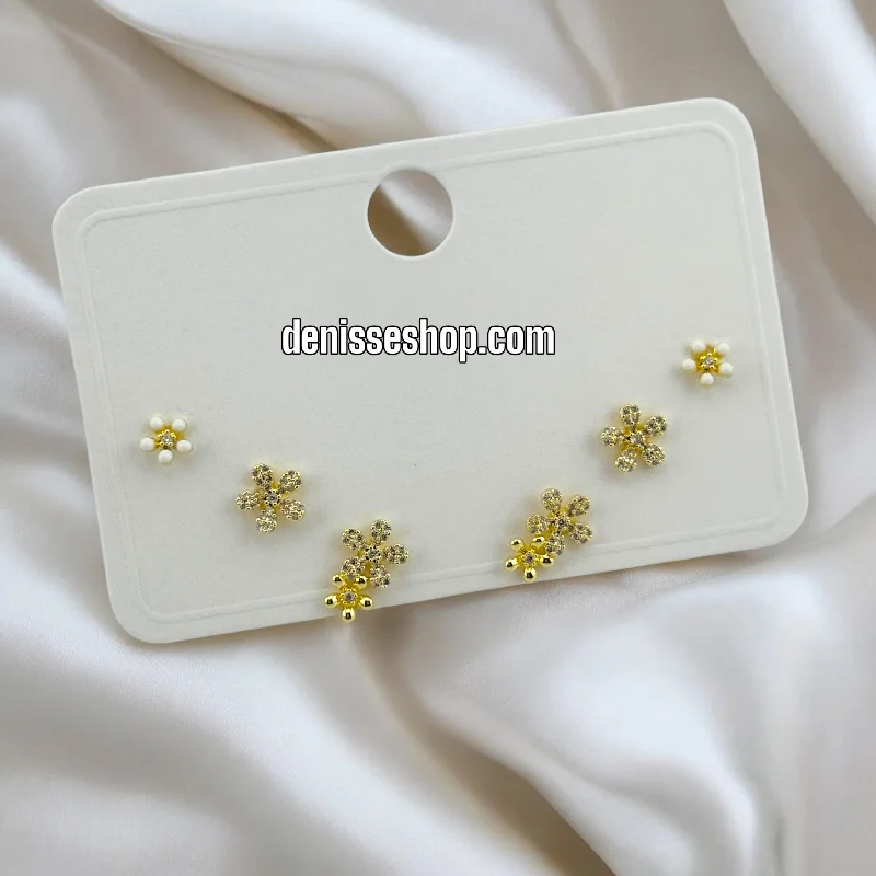 Drop Crystal Earrings-14K FLOWERS THREE EARRINGS SET E767