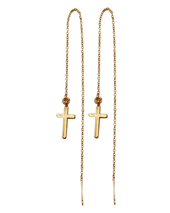 Black and Gold Earrings-Cross Threader Earrings