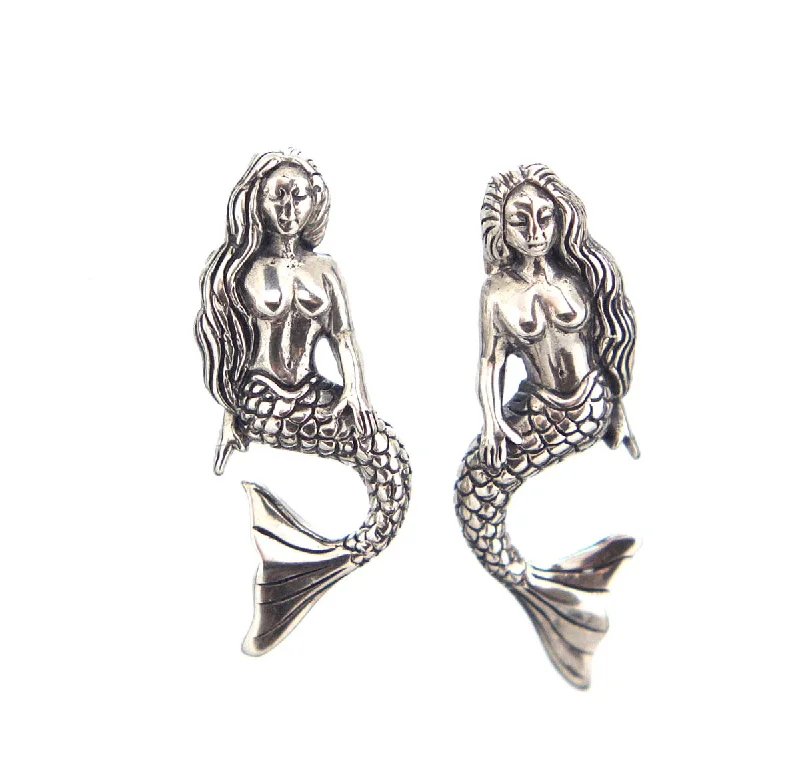 Customizable Hoop Earrings-Sterling Silver Mermaid Earrings