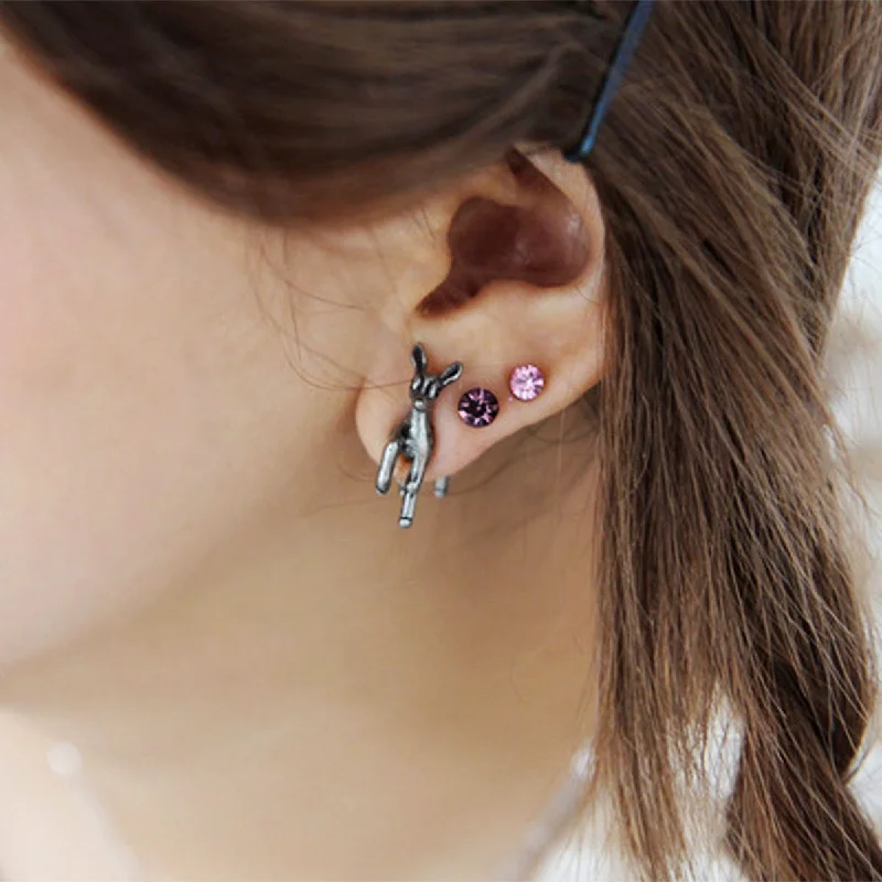 Rose Gold Chain Earrings-SEXY SPARKLES Sexy Sparkles Deer Animal 3D Double Sided Ear Stud Earrings for Women