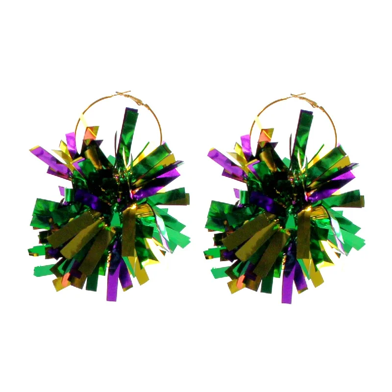 Double Drop Earrings-Mardi Gras Tinsel Earrings 4.5"