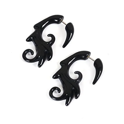 Trendy Tassel Earrings-Sexy Sparkles Acrylic 3D Double Sided Ear Post Stud Earrings Black Flower Vine for Women teens