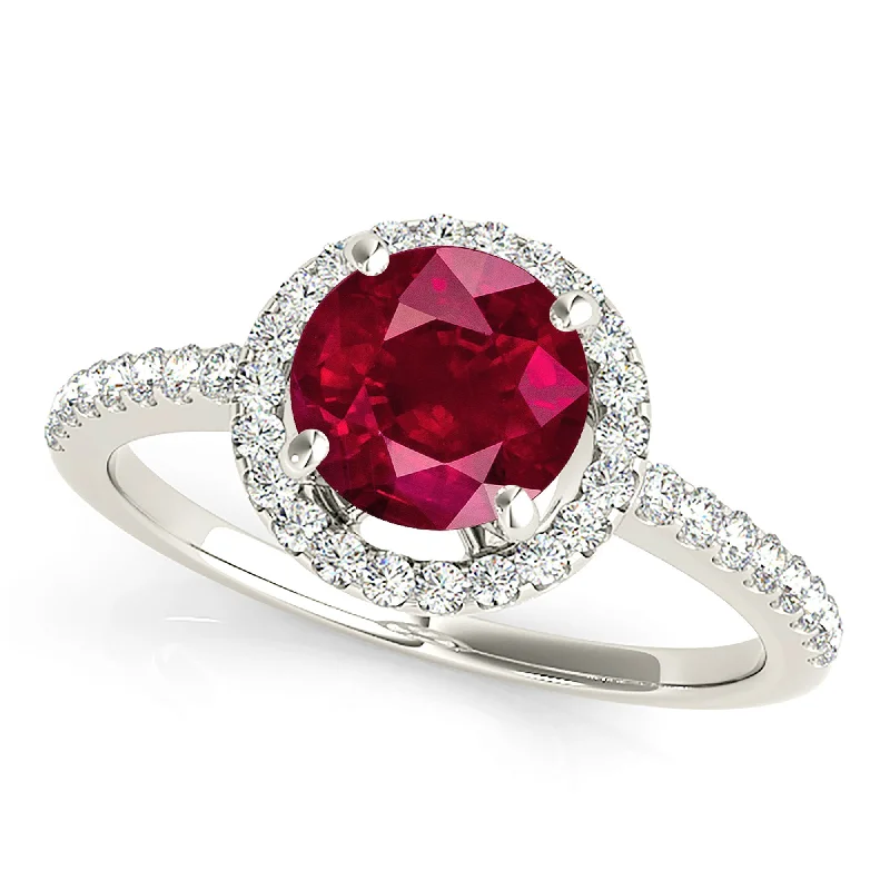 Large Statement Gold Ring-2.35 ct. Genuine Ruby Ring With Delicate Halo And Thin Band