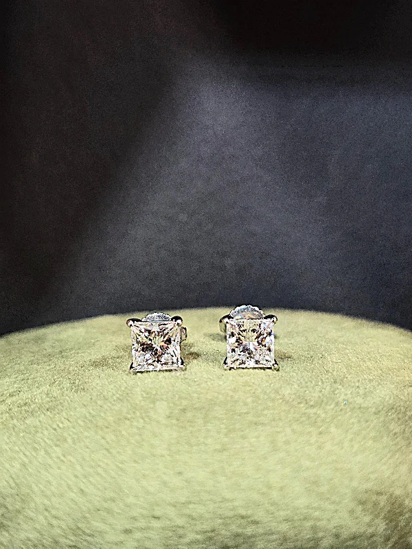 Light Blue Gem Earrings-Platinum 2.06ct Solitaire Lab Grown Diamond Stud Earrings