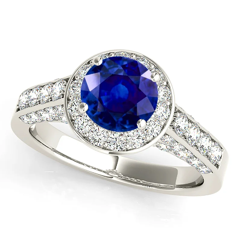 Promise Ring for Her-1.35 ct. Genuine Blue Sapphire Prong Set Halo Ring