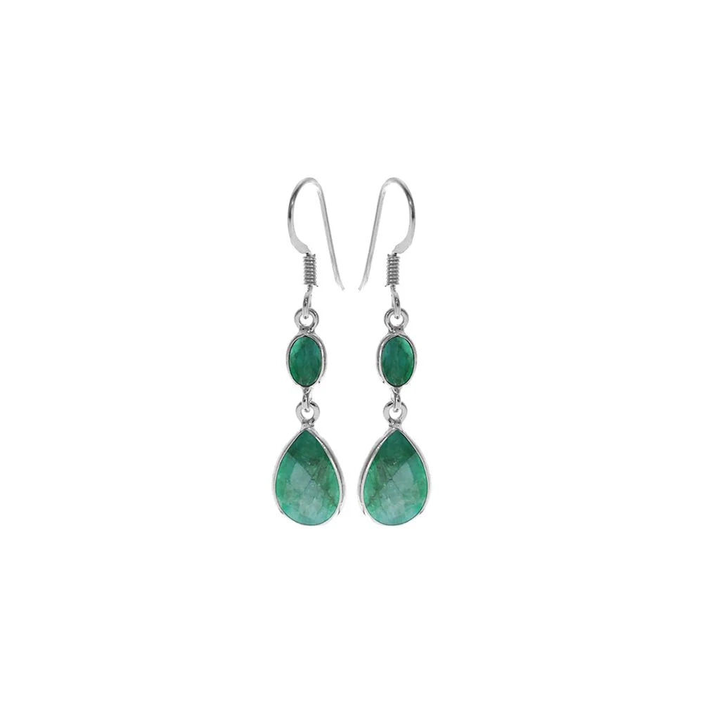 Handmade Gemstone Earrings-Sterling Silver Teardrop Emerald Drop Earrings