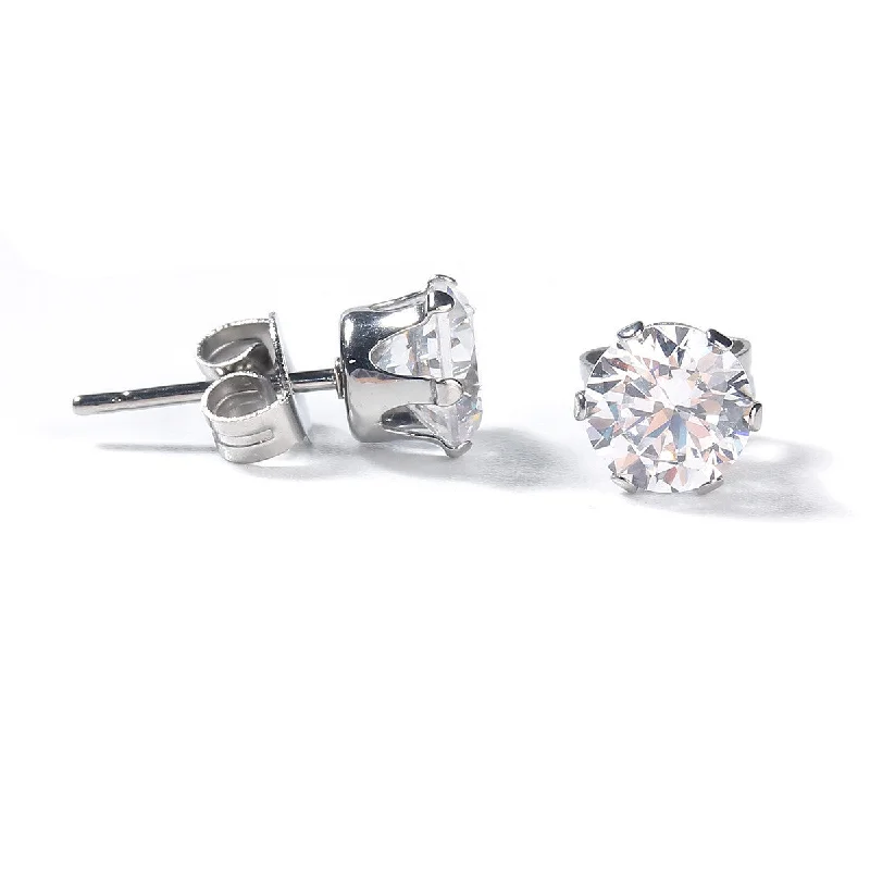 Swarovski Crystal Earrings-Sexy Sparkles Women's Stainless Steel Round Clear Cubic Zirconia Stud Earring 8mm