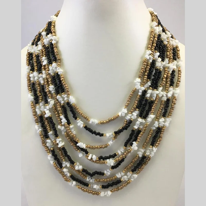 Heart Shaped Silver Necklace-Banaras Beads Multi Layer Beads Long Necklace