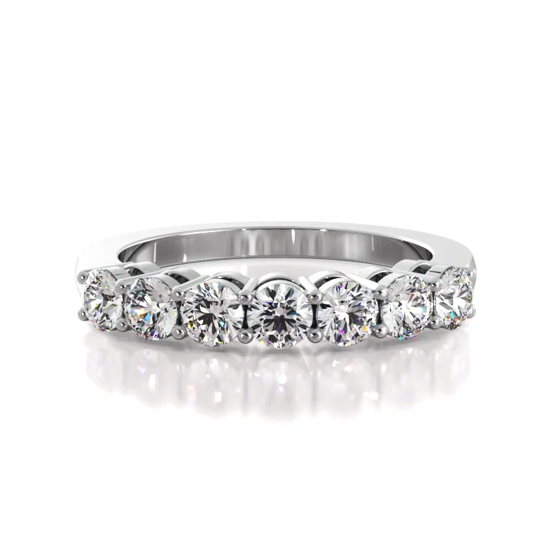 Cute Silver Ring for Women-0.74 ct Round Diamond Wedding Band Seven Stone Ring