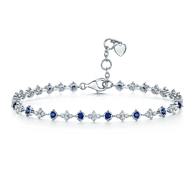 Luxury Gold Bracelets-18ct White Gold Diamond And Sapphire Flower Tennis Bracelet