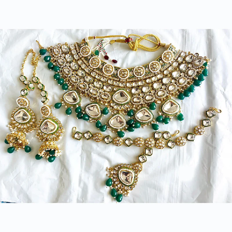 Custom Crystal Necklace-India Art Gold Plated Kundan Stone And Beads Choker Necklace Set