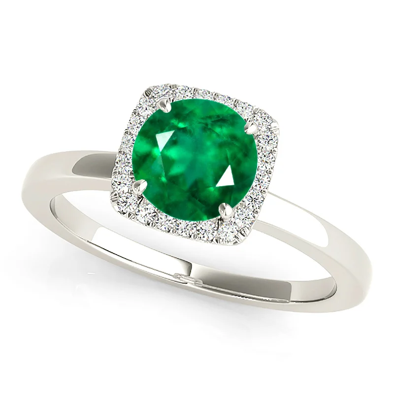 Fancy Engagement Ring-1.75 ct. Genuine Emerald Ring With Halo and Solitaire Plain band