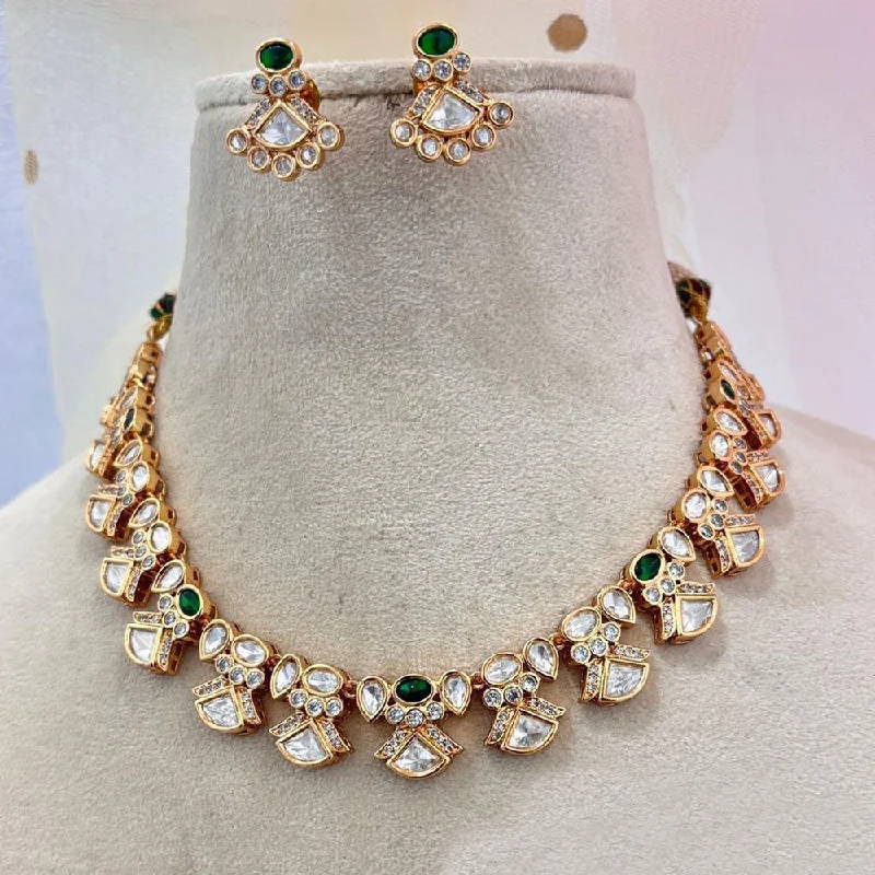 Celebrity Style Necklace-Jewel Addiction Copper Gold Plated Polki Kundan Stone Necklace Set