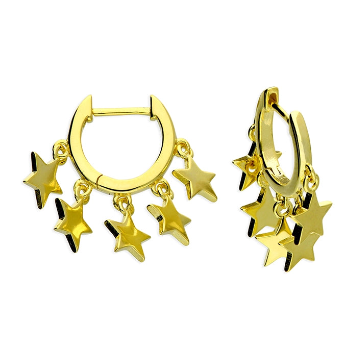 Lightweight Dangle Earrings-Gold Plated Sterling Silver Multi-Star Huggie Hoop Earrings