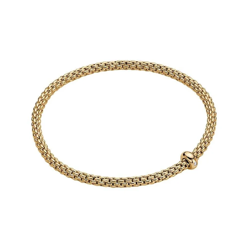 Designer Gold Bracelets-Prima 18ct Yellow Gold Fine Link Single Diamond Set Bracelet