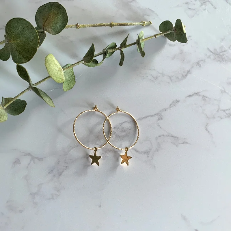 Modern Gemstone Earrings-Gold Star Hoops