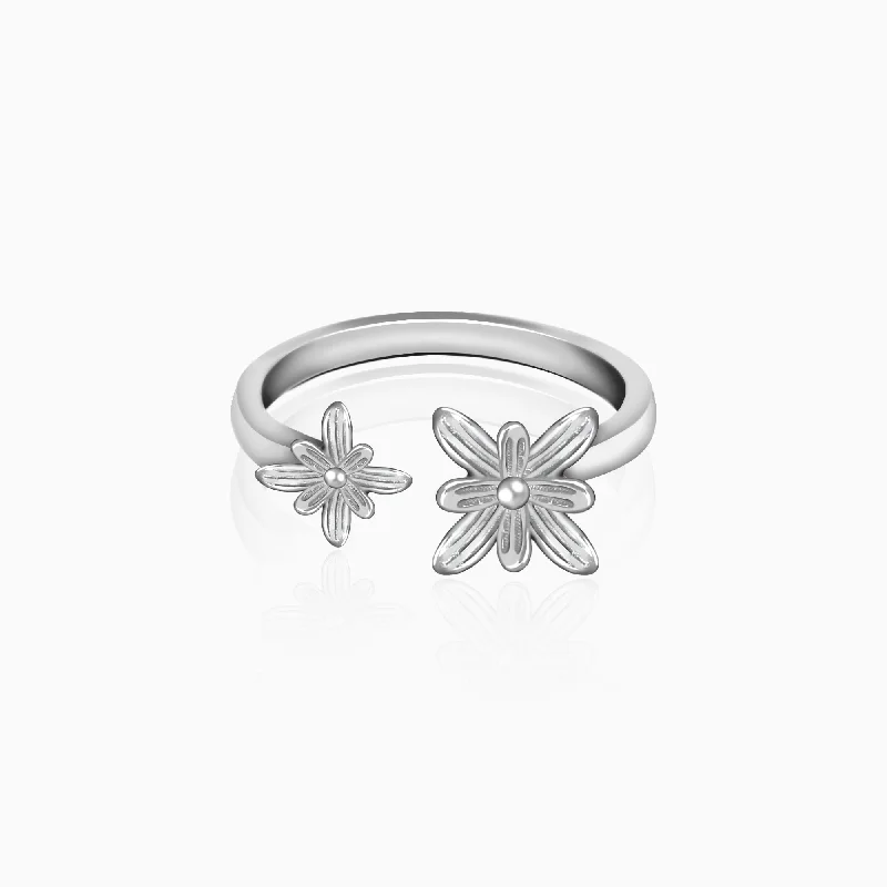 Unique Silver Wedding Ring-Silver Dual Blooming Flower Ring