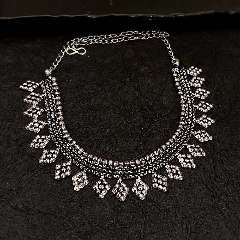 Vintage Crystal Necklace-Deep Jewell Oxidised Plated Necklace