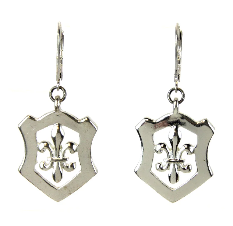 Artisan Silver Earrings-Fleur De Lis Earrings Shield