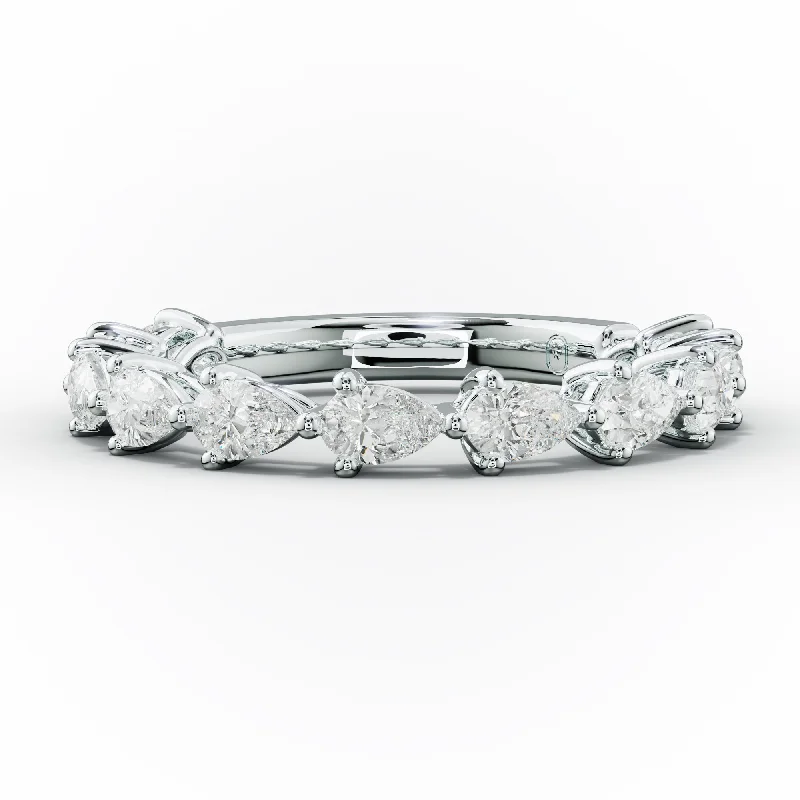 Chic Silver Cocktail Ring-1.0 Carat East West Pear Shape Diamond Anniversary Band