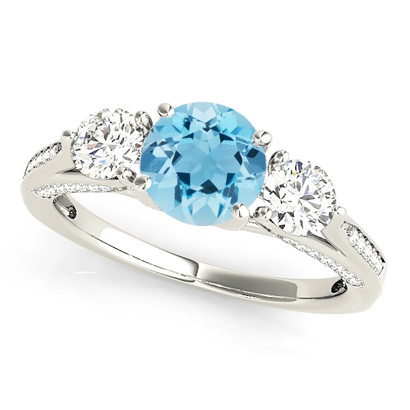 Unique Vintage Wedding Ring-1.10 ct. Genuine Aquamarine With 0.75 ctw. Side and Accent Diamonds