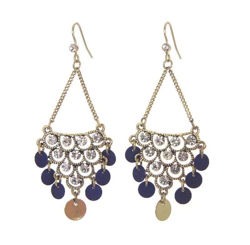 Simple Gold Earrings-Chandelier Earrings, Blue