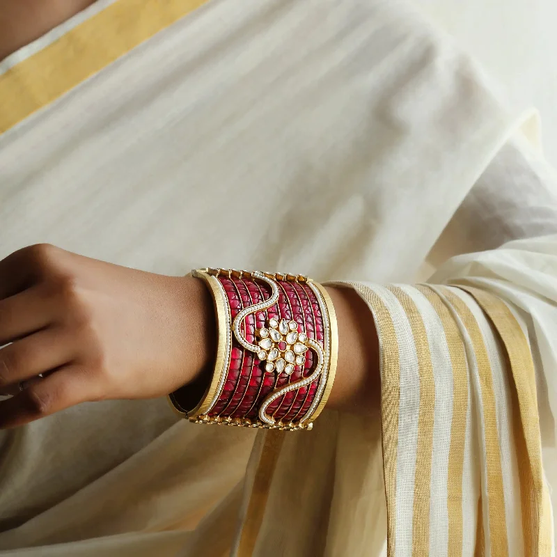 Indian Bridal Bangles-Silver gold plated pink jadau bangle