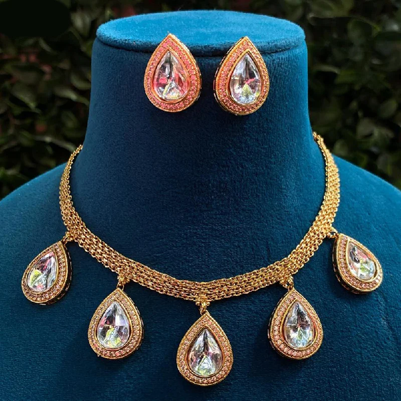 Vintage-inspired Choker Necklace-Royal Kundan Jewellery Gold Plated Crystal Stone Necklace Set