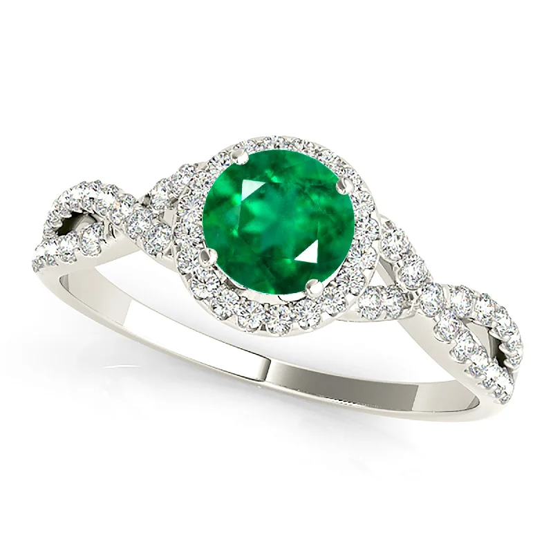 Birthstone Ring Set-1.15 ct. Genuine Emerald Ring With Halo And Open Twist Diamond Band