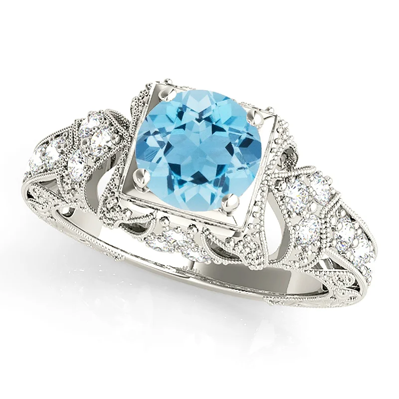 Men's Gold Ring-1.10 ct. Genuine Aquamarine Ring With Filigree and Milgrain Design