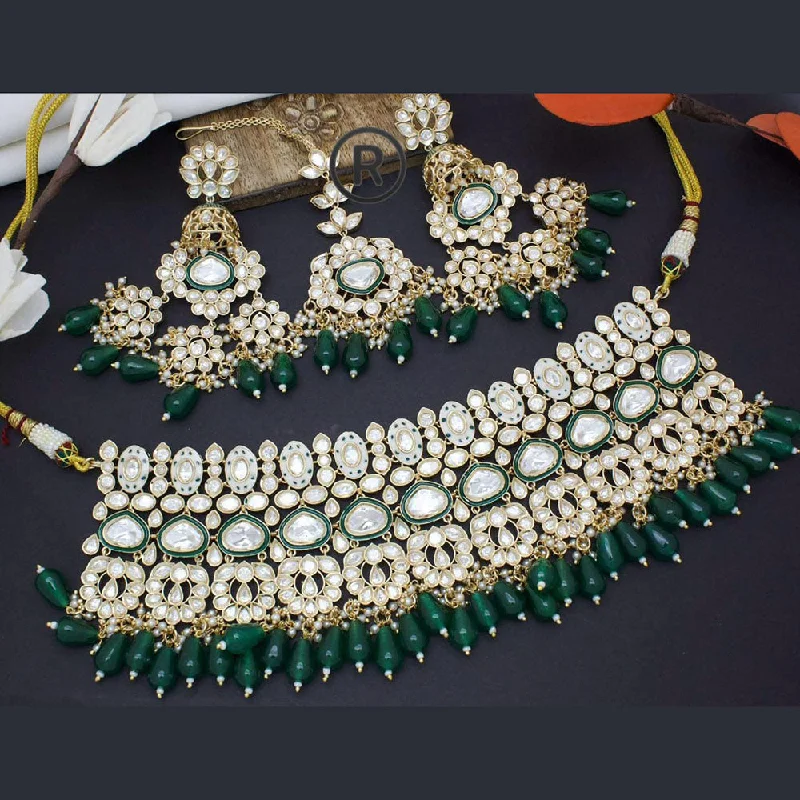 Luxury Sapphire Necklace-Manisha Jewellery Gold Plated Polki Kundan And Beads Choker Necklace Set