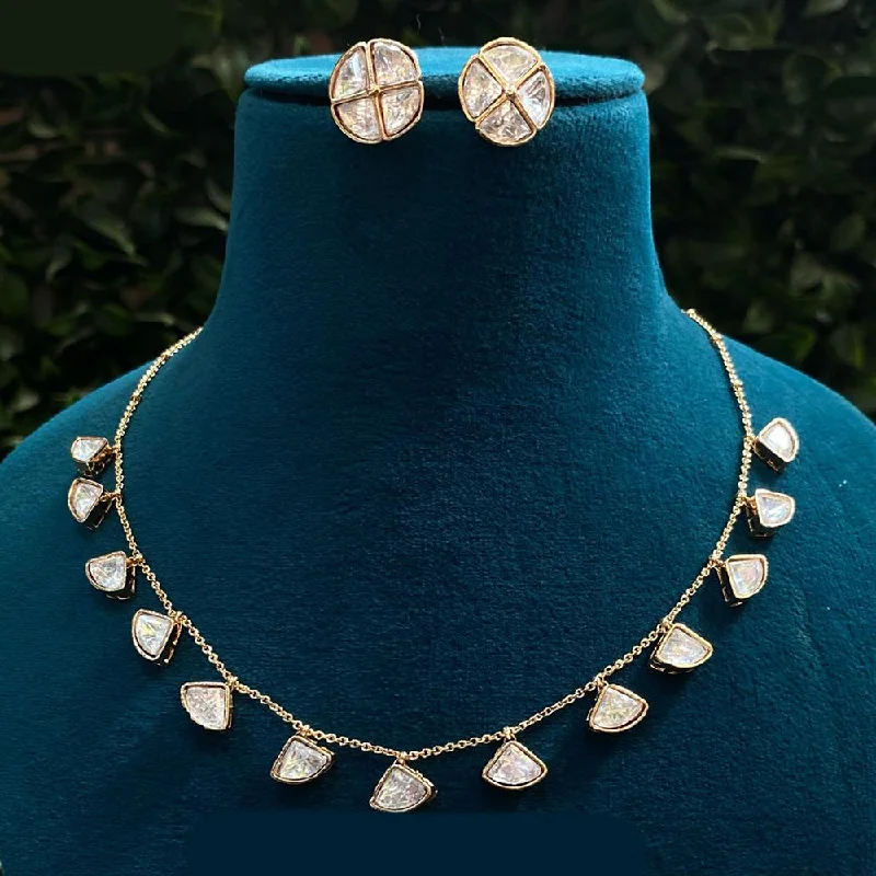 Heart Shaped Silver Necklace-Royal Kundan Jewellery Gold Plated Polki Kundan Necklace Set