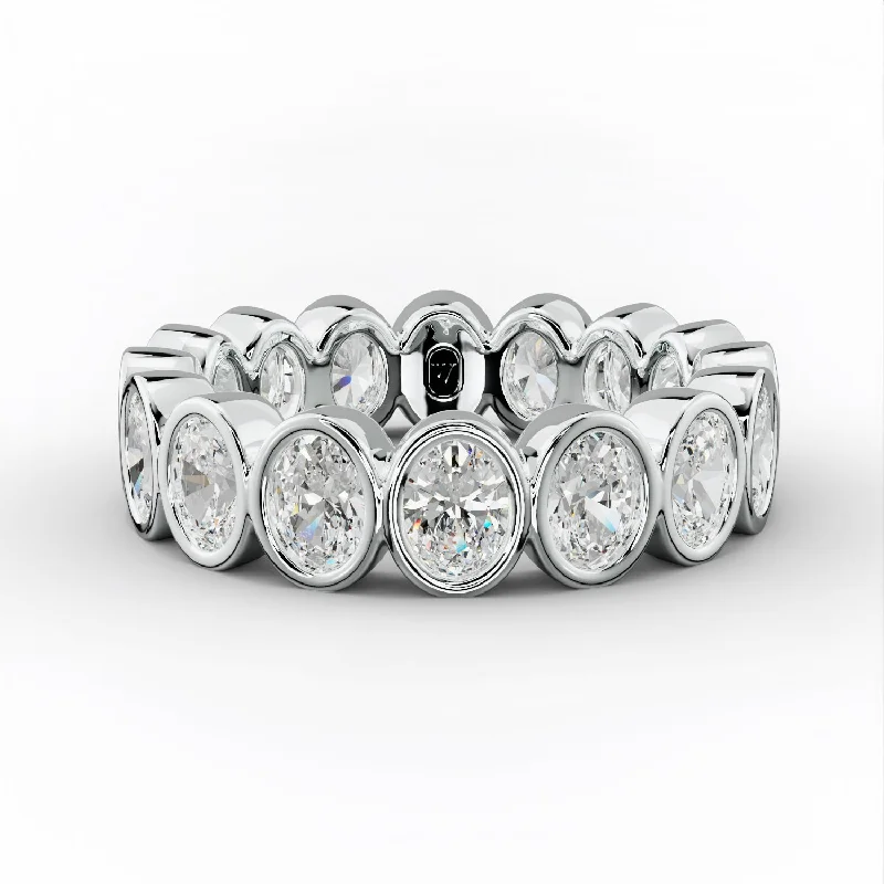 Custom Initial Ring-3.0 Carat Bezel Set Oval Diamond Eternity Band