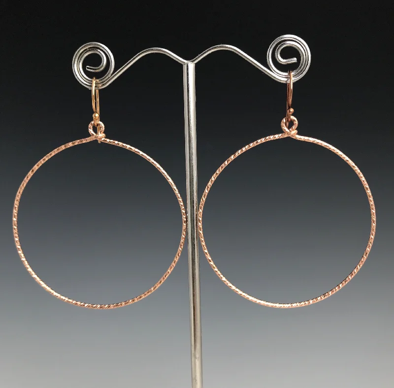 Simple Gold Hoop Earrings-Rose Gold Textured Circle Earrings - XL