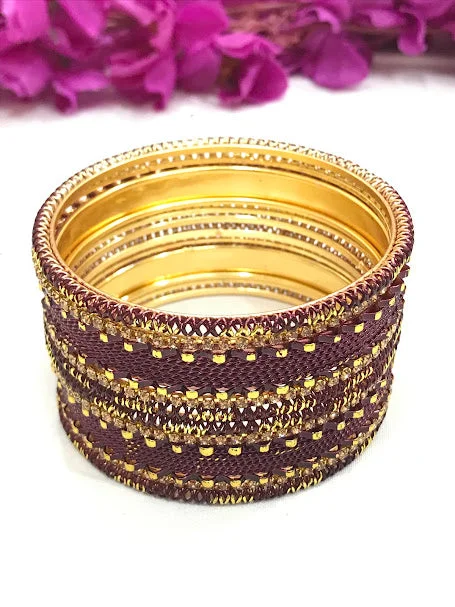 Unique Gold Bangles Set-Appealing Purple Color Metal Bangles Set For Women