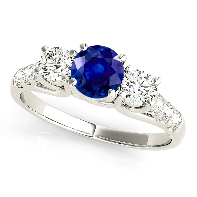 Unique Men's Ring-1.35 ct. Genuine Blue Sapphire Three Stone Ring