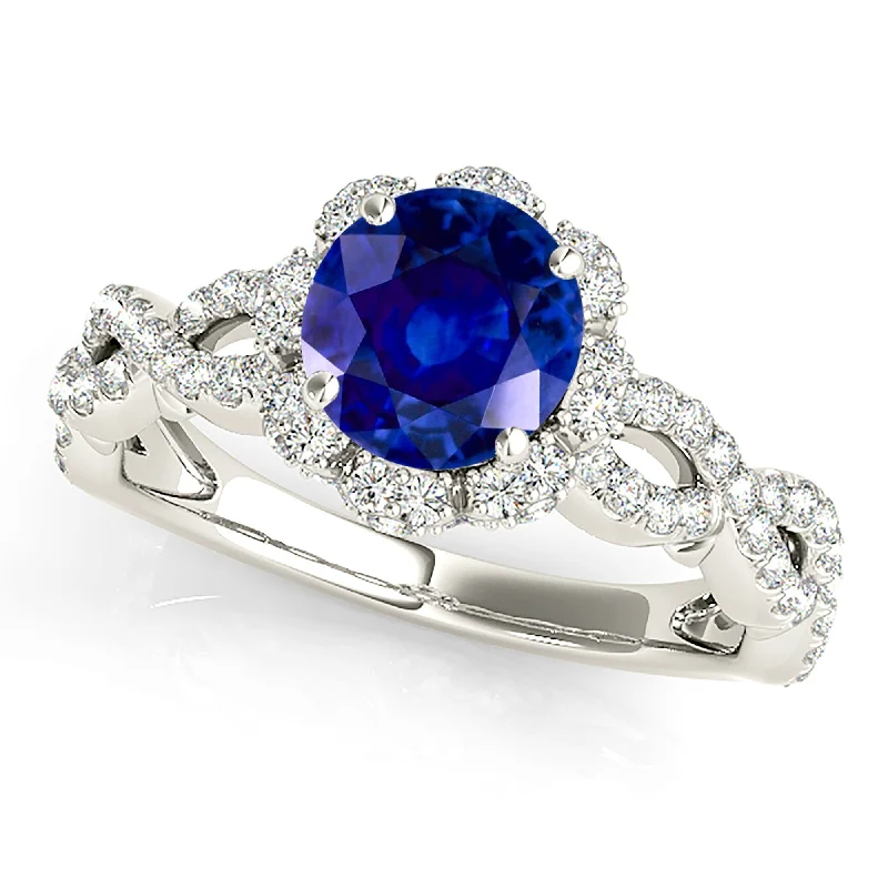 Simple Diamond Ring-1.35 ct. Genuine Blue Sapphire Ring Floral Halo Style