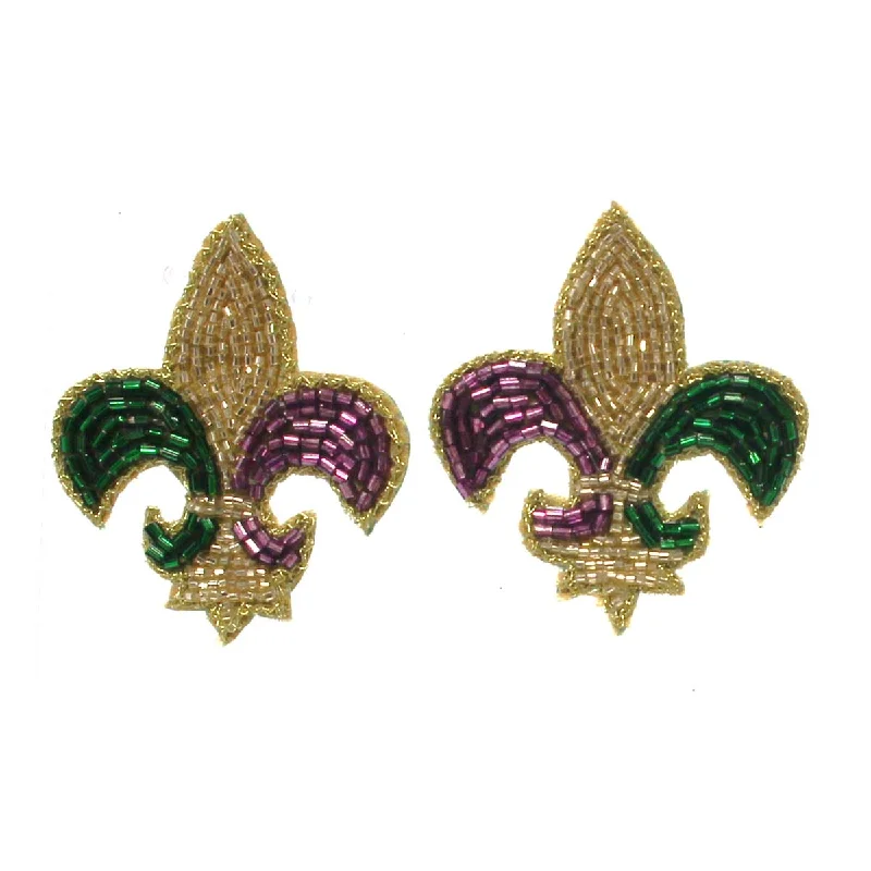 Custom Design Earrings-Fleur de Lis Seed Bead Earrings, 2"