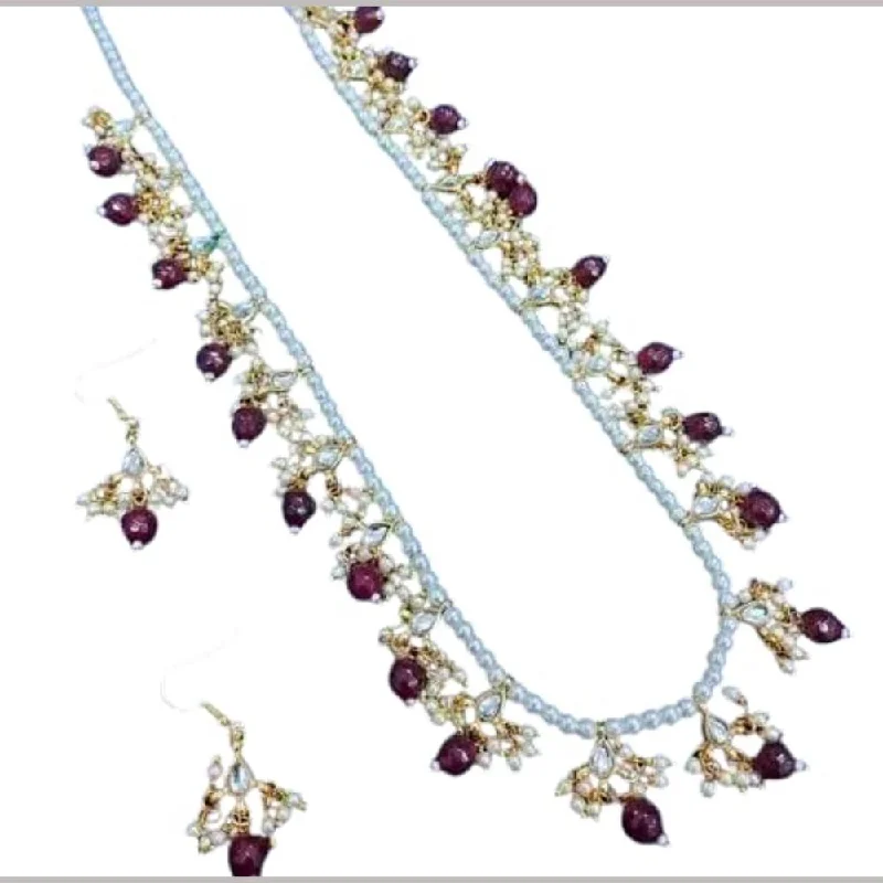 Silver Chain Necklace-SNERA Gold Plated Kundan Stone & Beads Necklace Set