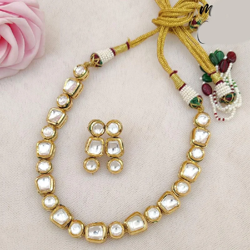 Fashionable Crystal Necklace-Jewel Addiction Gold Plated Kundan Stone Necklace Set