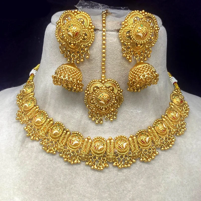 Minimalist Pendant Necklace-Royal Kundan Jewellery Gold Plated Necklace Set