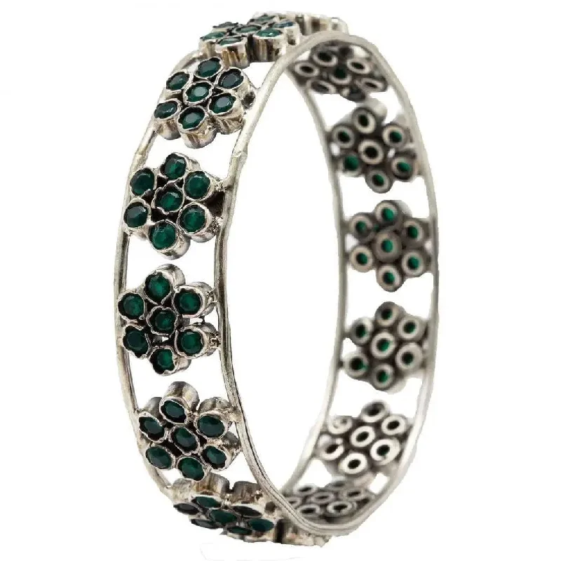 Elegant Gold Bangles Set-Silver Green Stone Bangle