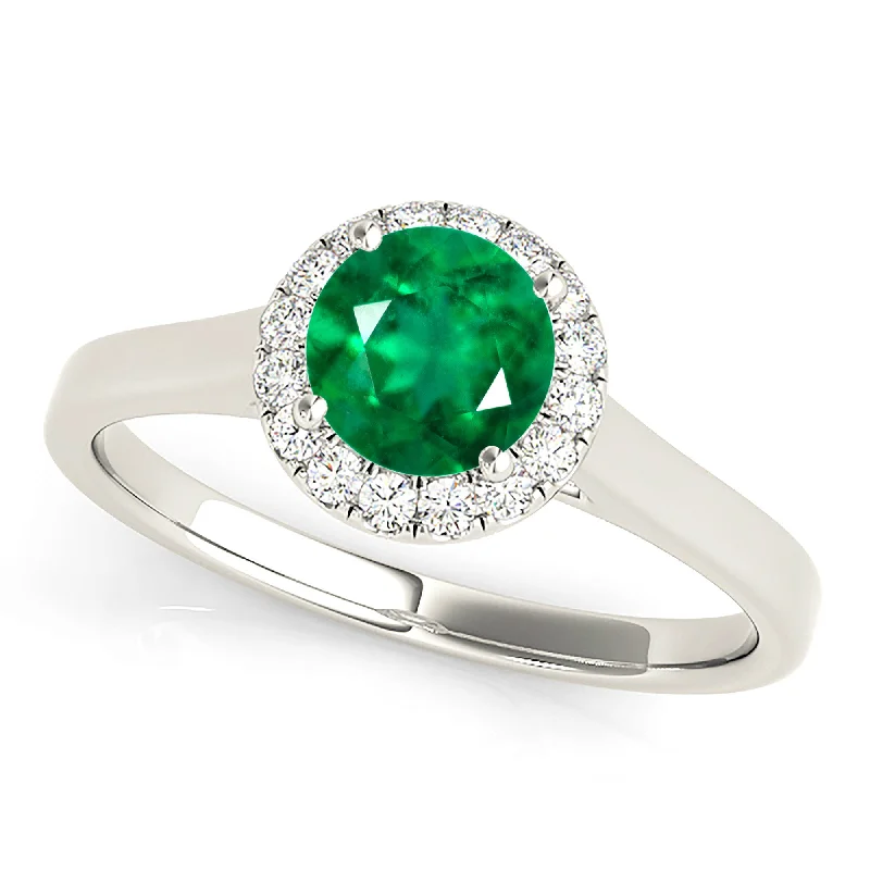 High-End Silver Ring-1.15 ct. Genuine Emerald Ring With Halo And Solid Gold Shank