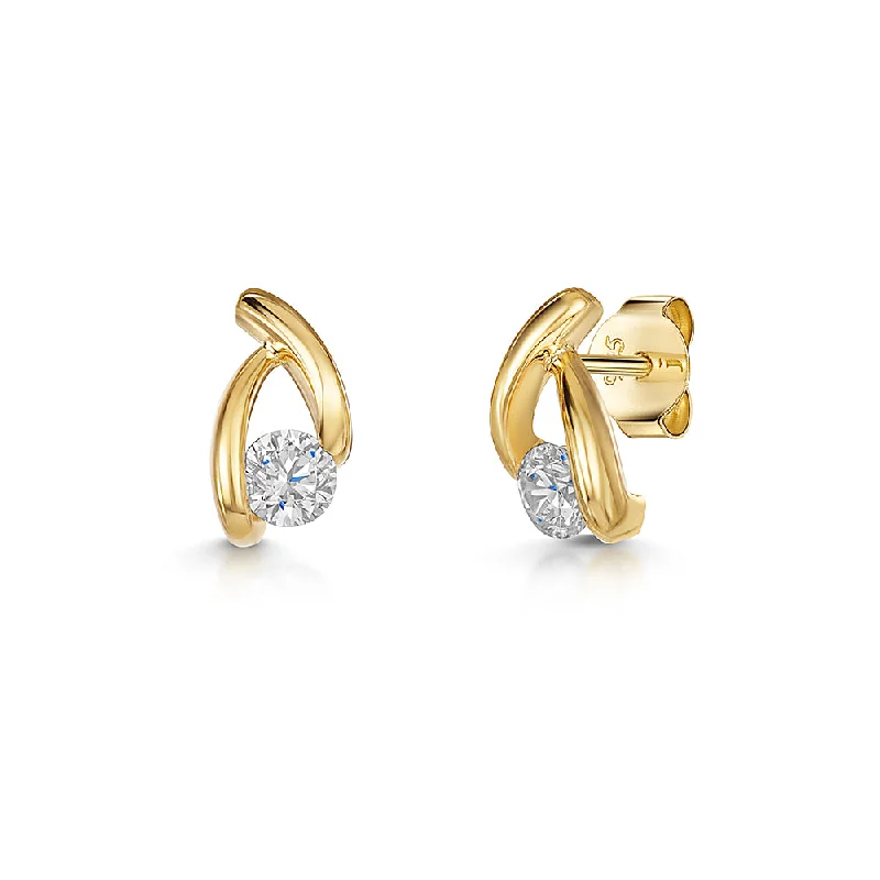 Unique Designer Earrings-Jools Gold Vermeil Cubic Zirconia Wishbone Stud Earrings