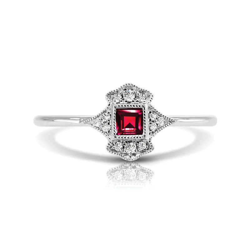 Sparkling Engagement Ring-Vintage Inspired 0.20 ct. Natural Ruby Ring With Diamonds