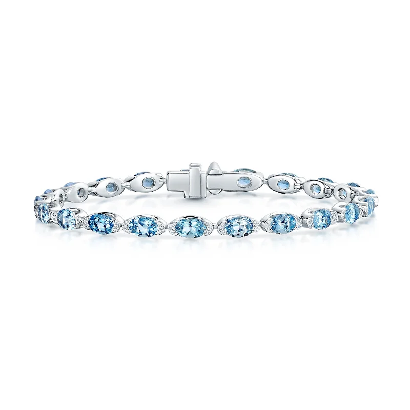 Designer Charm Bracelets-18ct White Gold Aquamarine And Diamond Bracelet