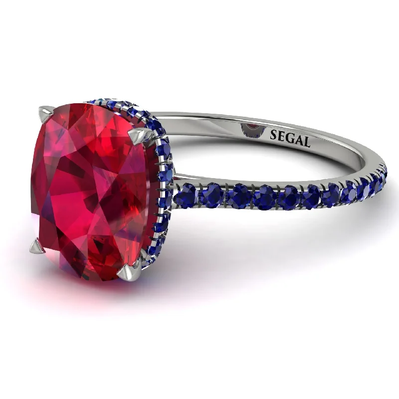 Personalized Stacking Ring-Hidden Halo Cushion Ruby Ring - Alayna No. 72