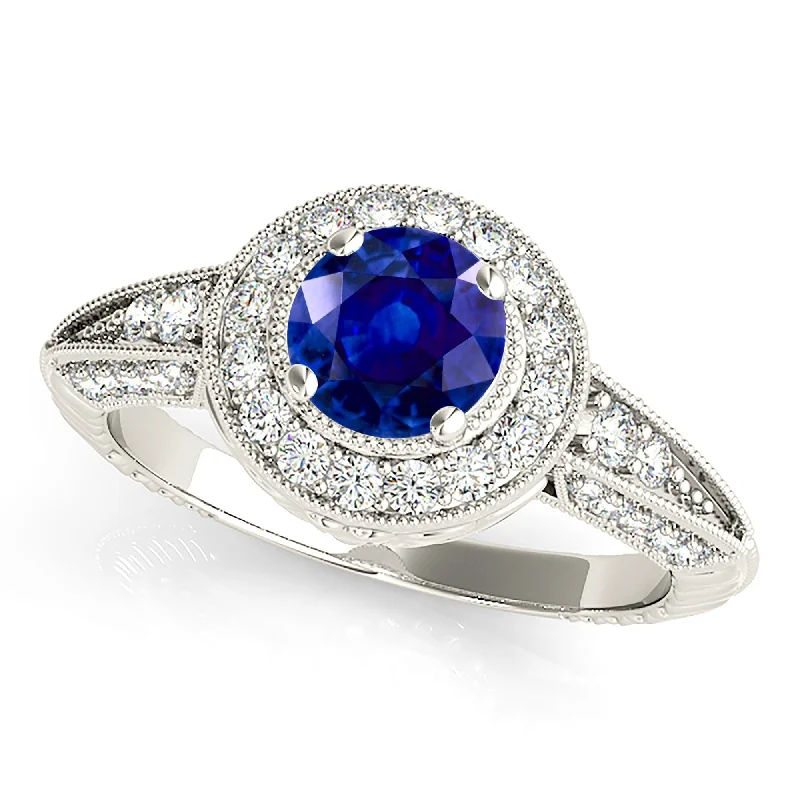 Minimalist Wedding Ring-2.40 ct. Genuine Blue Sapphire Vintage Halo Ring