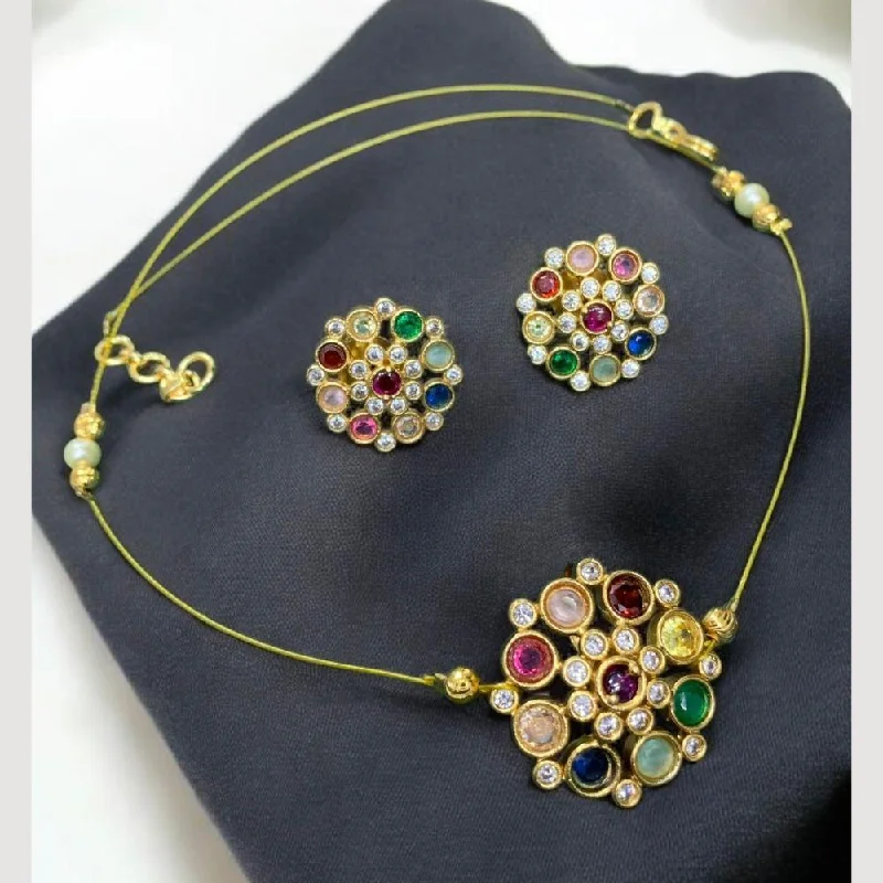 Stylish Pearl Necklace-Sona Creation Gold Plated Austrian Stone Necklace Set