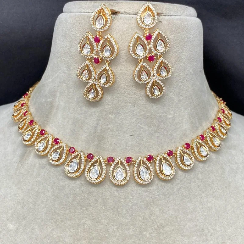 Heart Shaped Necklace-Royal Kundan Jewellery Gold Plated Polki Kundan Necklace Set